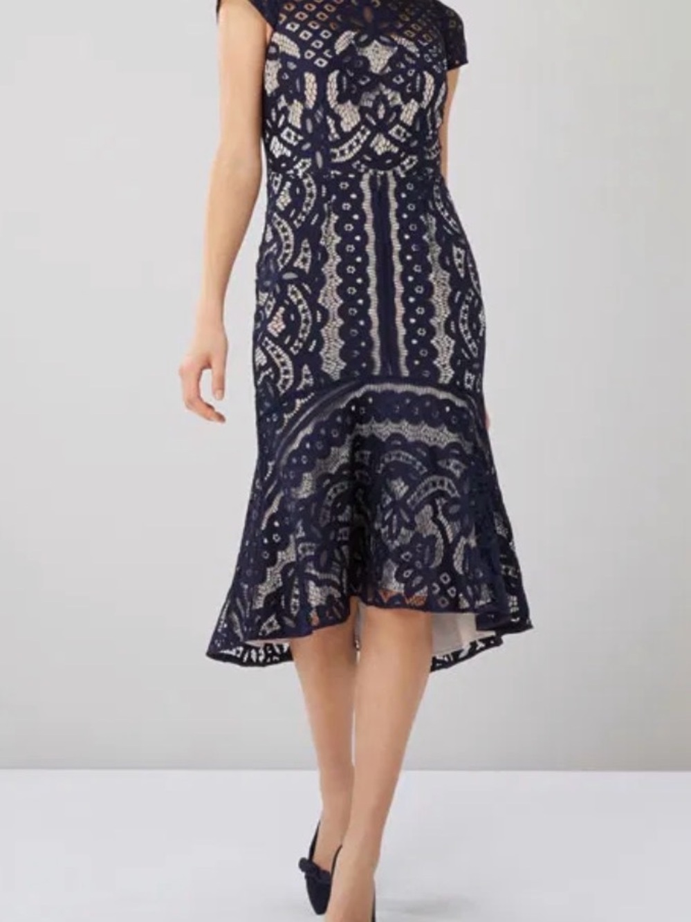 Coast Navy Lace Fit-and-Flare Dress